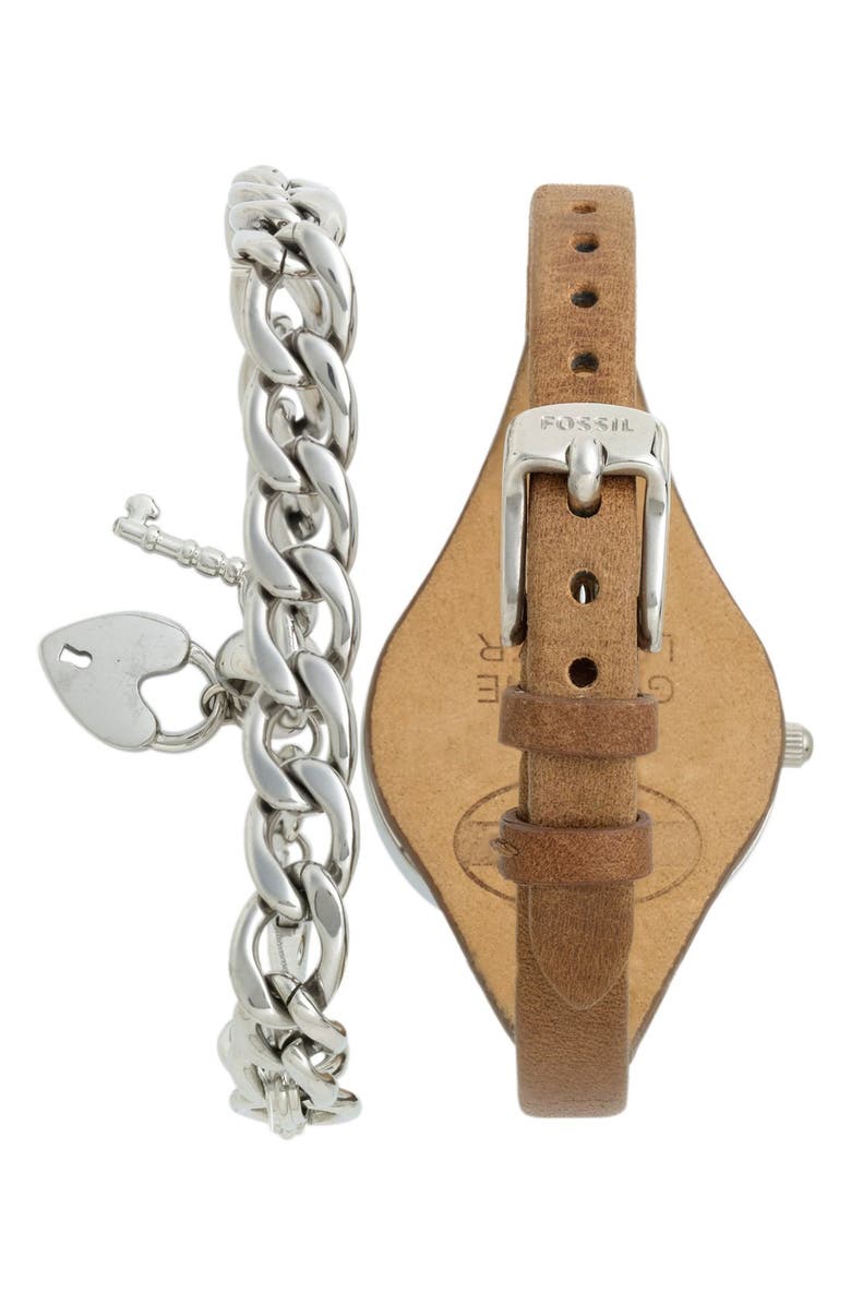 Fossil 'Georgia' Leather Strap Watch & Charm Bracelet Set, 32mm, Alternate, color,
