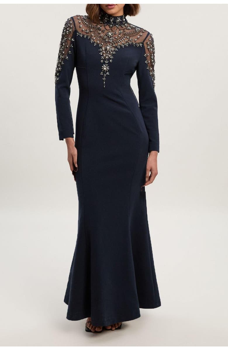 Karen Millen Petite Crystal Embellished Maxi Dress, Alternate, color, Midnight