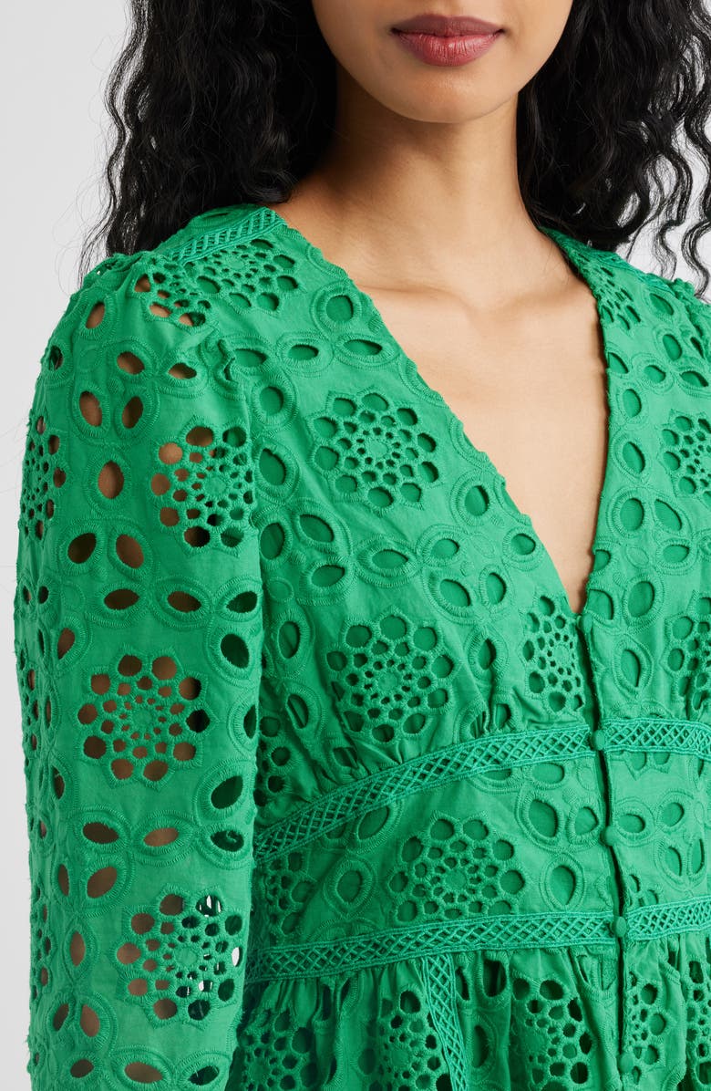 LAYERED WITH LOVE Long Sleeve Eyelet Minidress, Alternate, color, Kelly Green