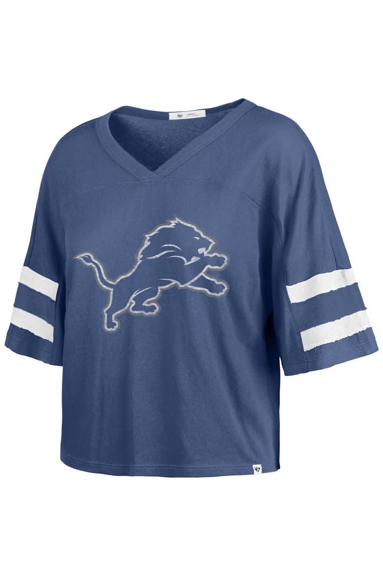 Women's '47 Blue Detroit Lions Premier Scout Cropped V-Neck T-Shirt, Alternate, color, Blue