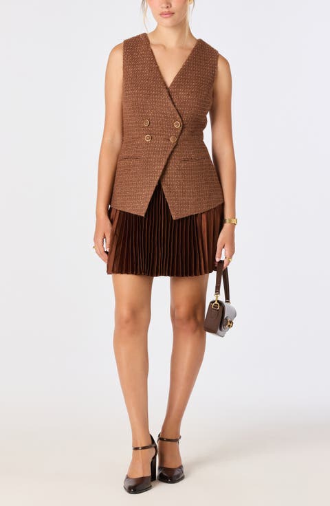 Allyson Tweed & Satin Pleated Minidress