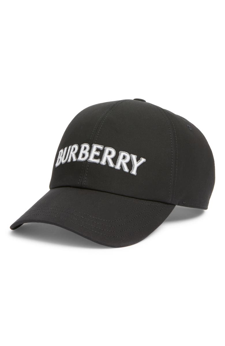 Burberry Embroidered Logo Cotton Gabardine Baseball Cap, Main, color, Black