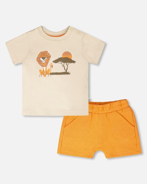 Organic Cotton Lion and Savanna Short Sleeve T-Shirt and Short Set (Baby)