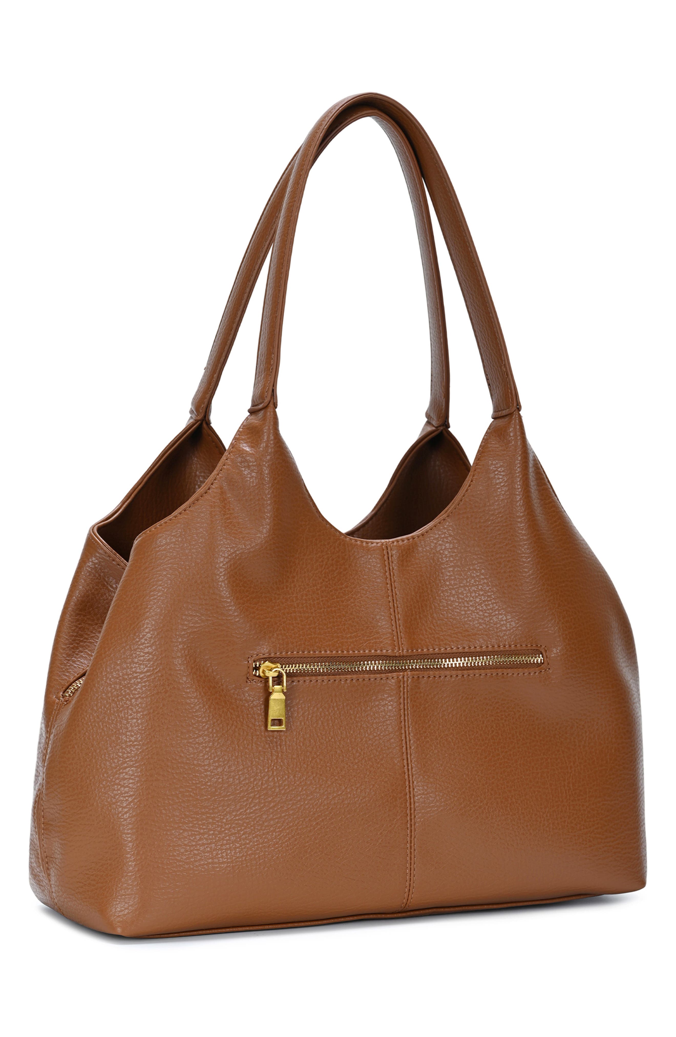 Triple Entry Slouchy Faux Leather Tote, Alternate, color, TAN