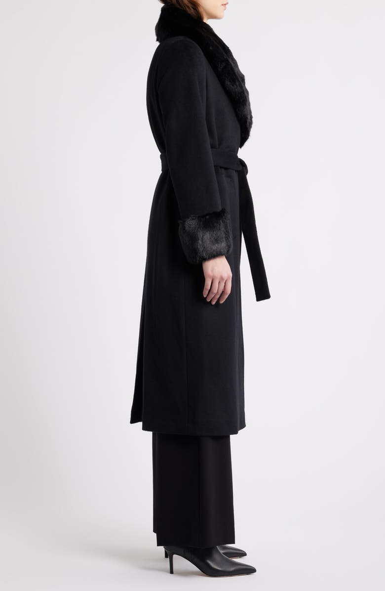 Via Spiga Wool Blend Coat with Faux Fur Trim, Alternate, color, Black