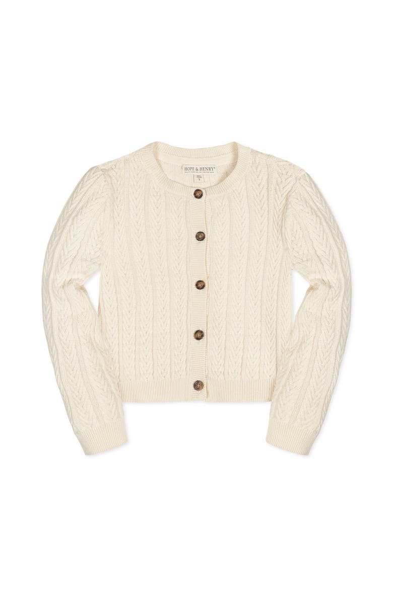 Hope & Henry Baby Girls' Organic Chevron Cable Cardigan, Infant, Main, color, Ivory Chevron Cable