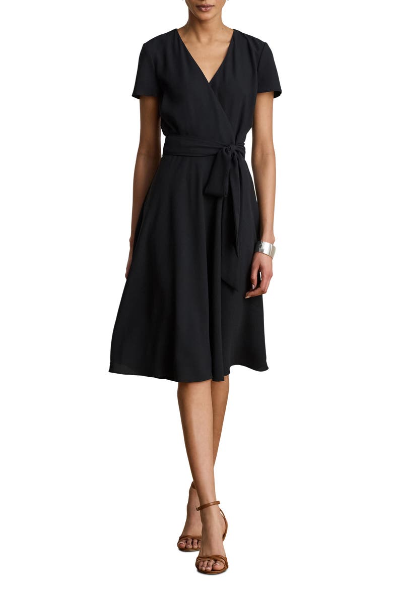 Surplice Neck Georgette Shirtdress, Main, color, BLACK
