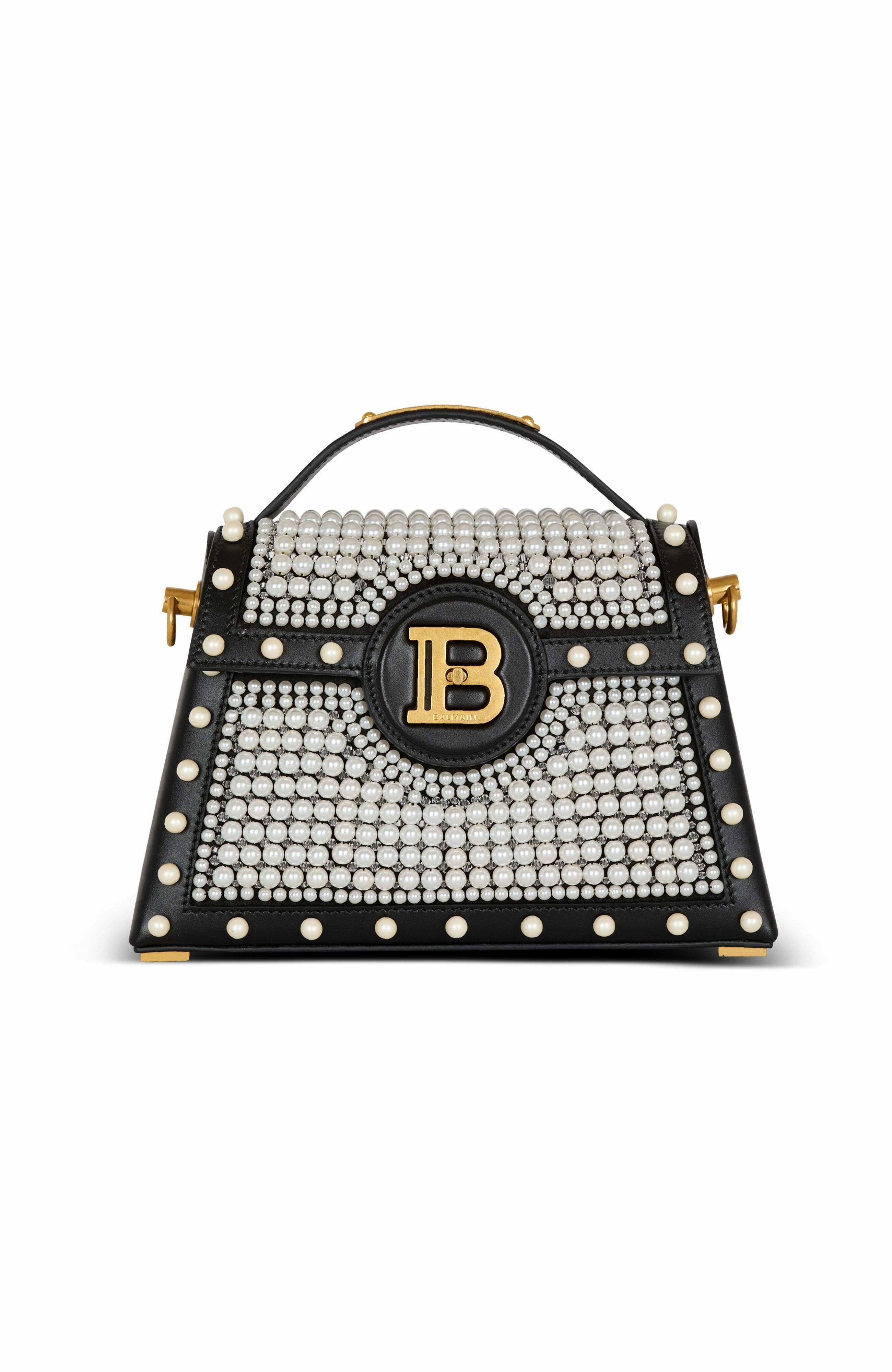 Balmain B-Buzz Dynasty Bag In Leather And Embroidered Satin, Main, color, 