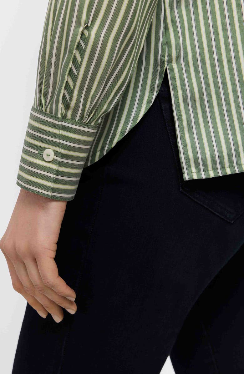 Foxcroft Sadie Stripe Ruffle Button-Up Shirt, Alternate, color, Basil Multi