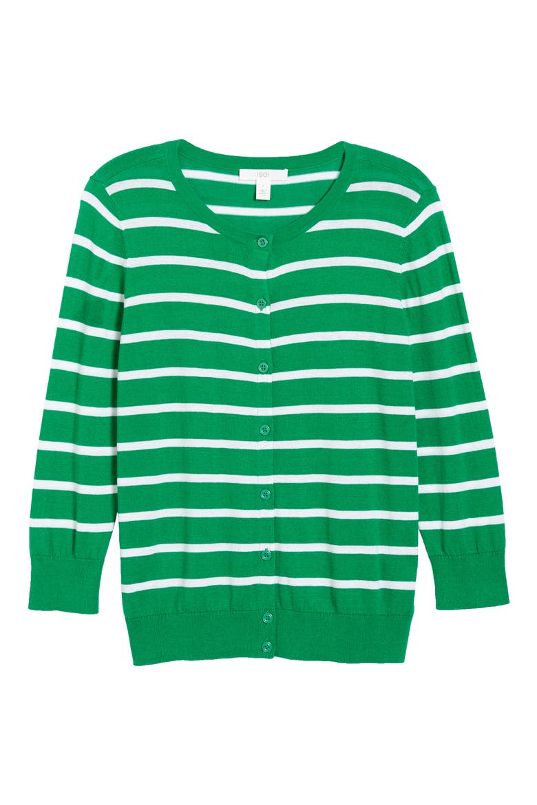 Cotton Blend Cardigan, Main, color, GREEN JOLLY STRIPE