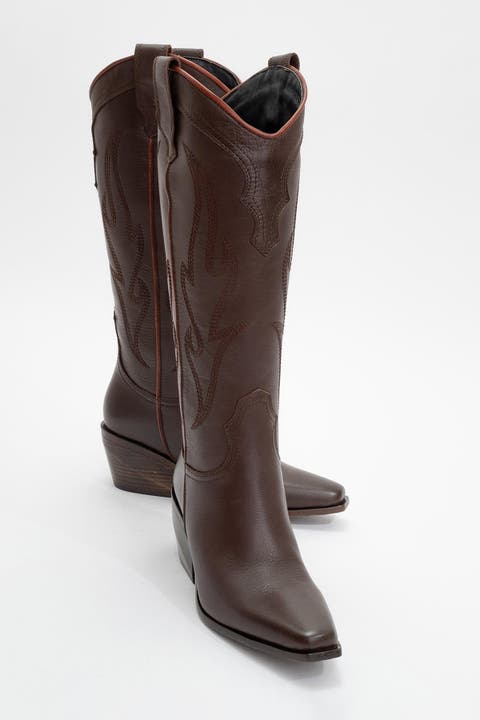 Pietro Leather Western Knee High Boot