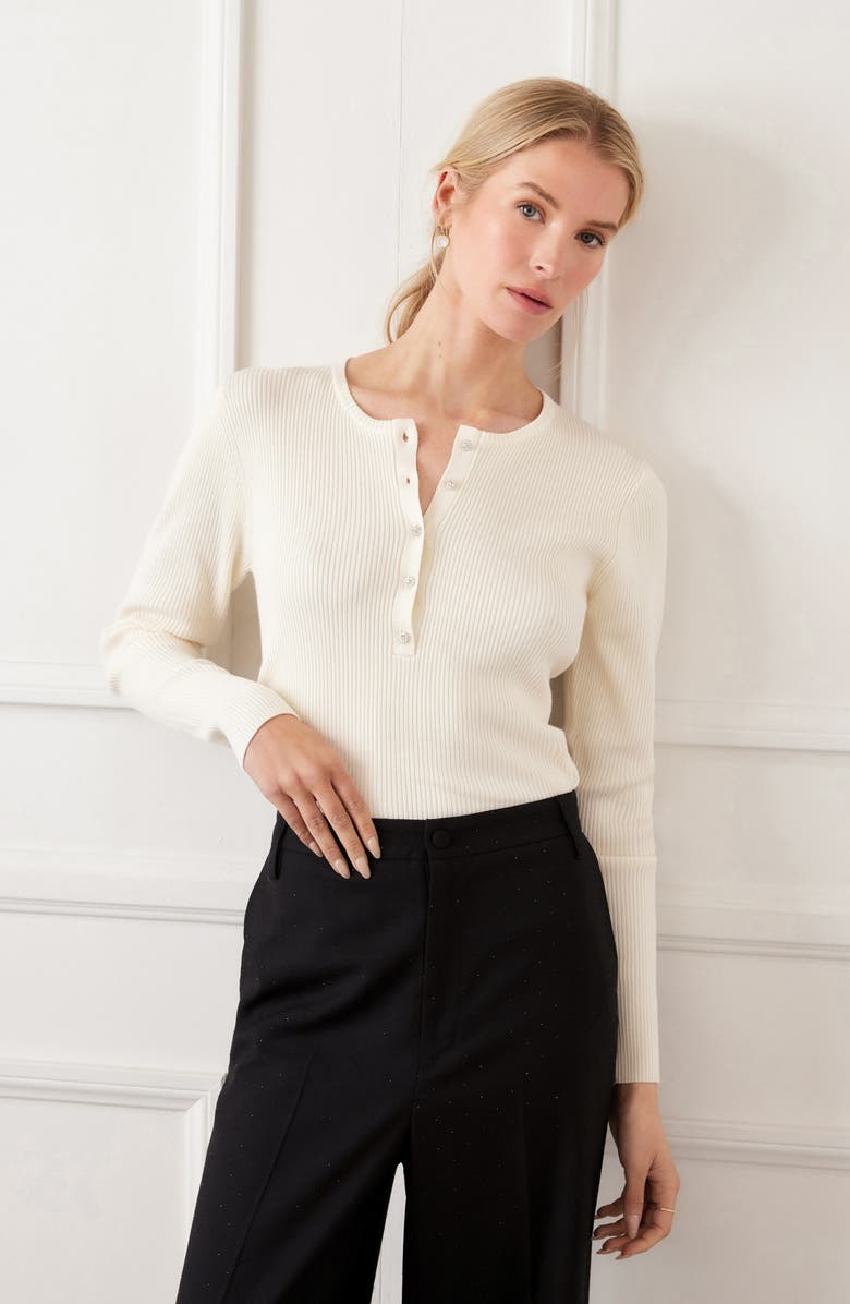 Karen Kane Rib Henley Sweater, Alternate, color, Cream