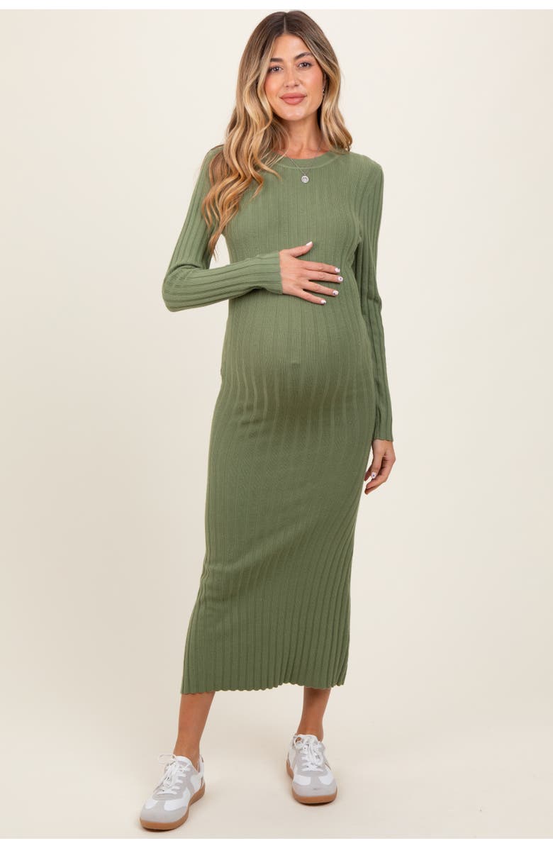 PinkBlush Ribbed Knit Fitted Midi Sweater Dress, Main, color, Olive Green