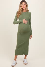 PinkBlush Ribbed Knit Fitted Midi Sweater Dress