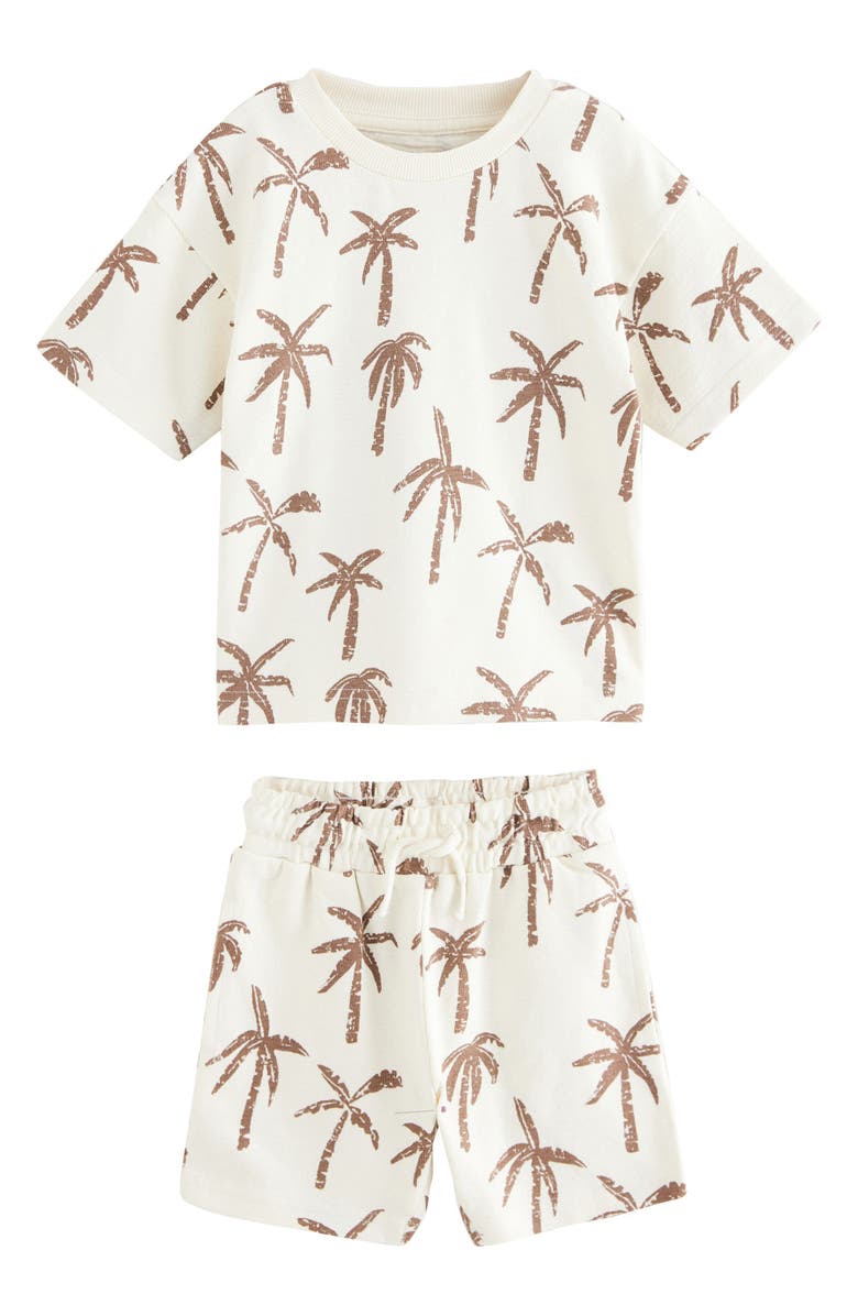 NEXT Kids' Palm Tree Print T-Shirt & Drawstring Shorts Set, Main, color, White