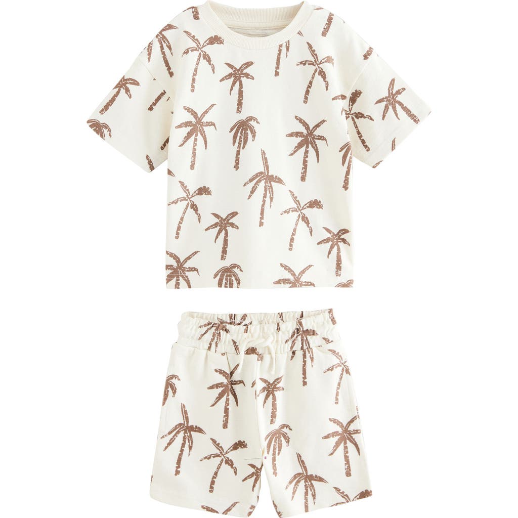 Next Kids' Palm Tree Print T-shirt & Drawstring Shorts Set In Neutral