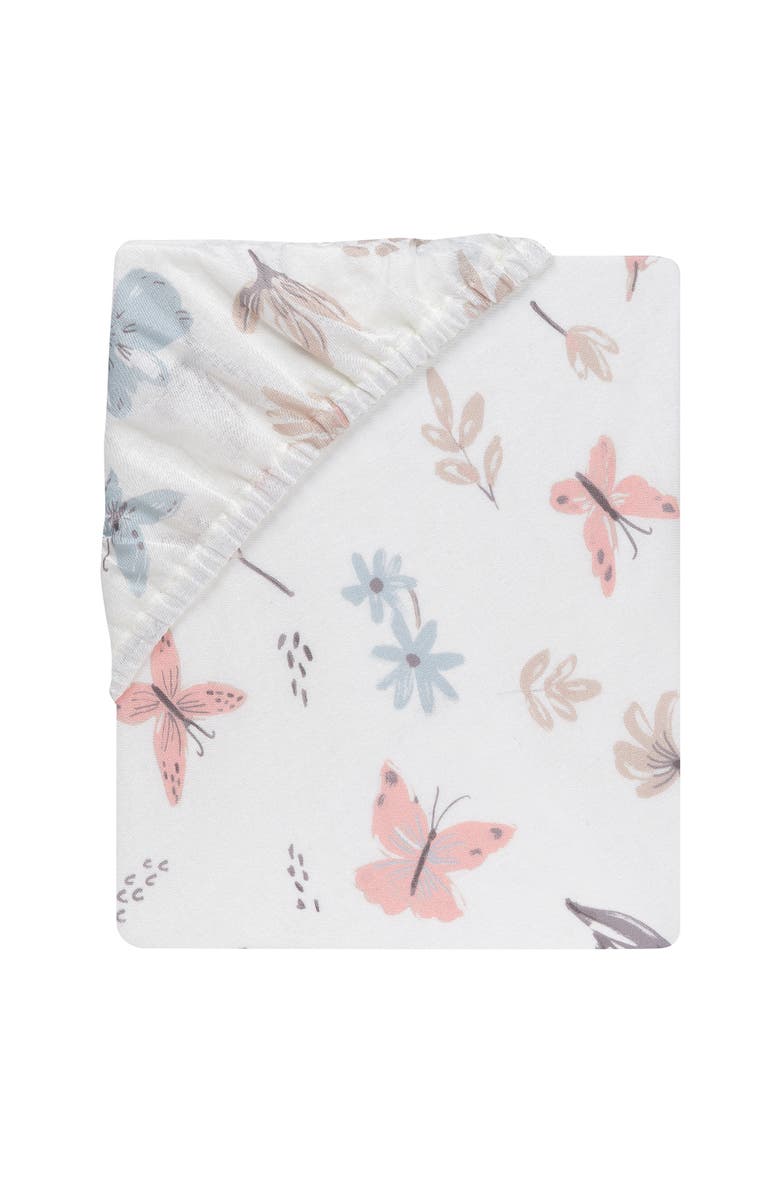 Lambs & Ivy Baby Blooms Watercolor Floral/Butterfly Cotton Fitted Crib Sheet, Alternate, color, Cream