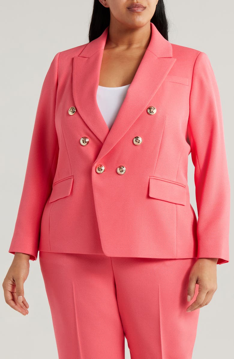 Tahari ASL Double Breasted Twill Blazer, Alternate, color, Sunset