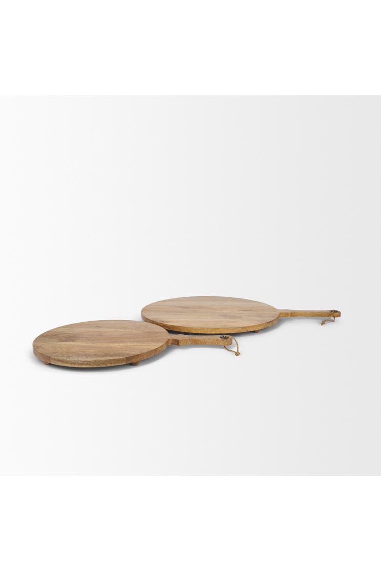 Karana Natural Solid Wood Round Serving Boards, Alternate, color, Brown