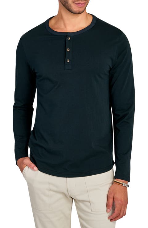Solid Cotton Stretch Long Sleeve Henley