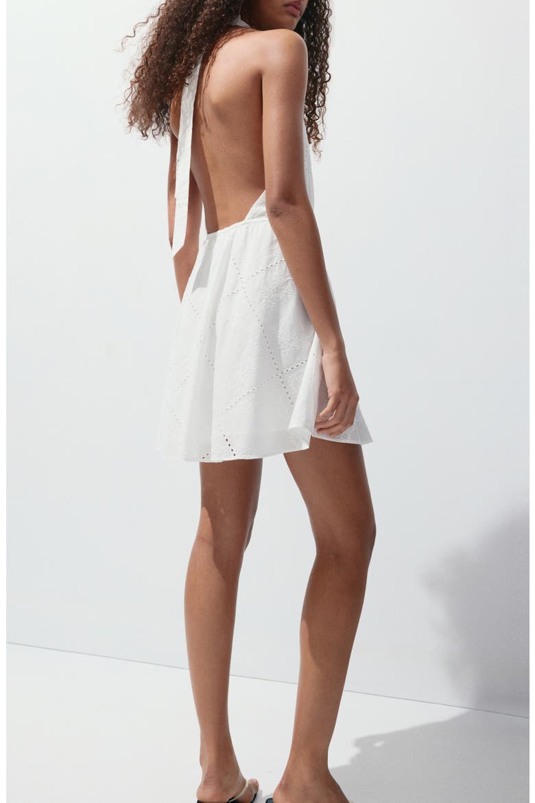 Openwork Embroidered Halter Minidress, Alternate, color, WHITE
