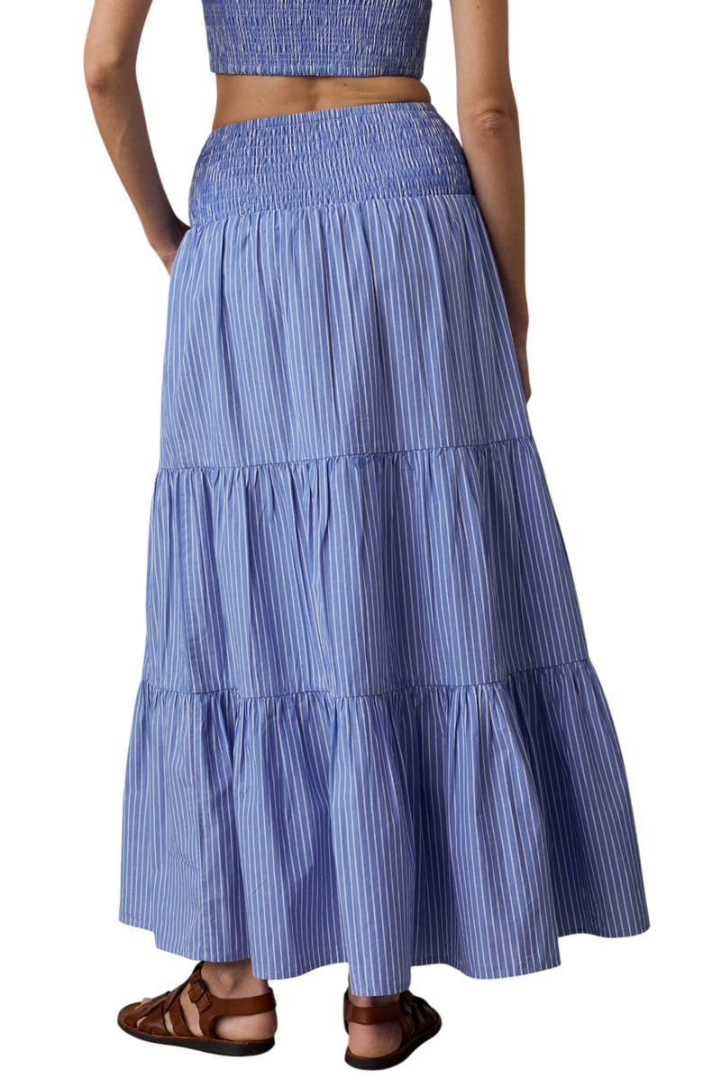 Faherty Coastal Tiered Poplin Maxi Skirt, Alternate, color, Deepwater Stripe