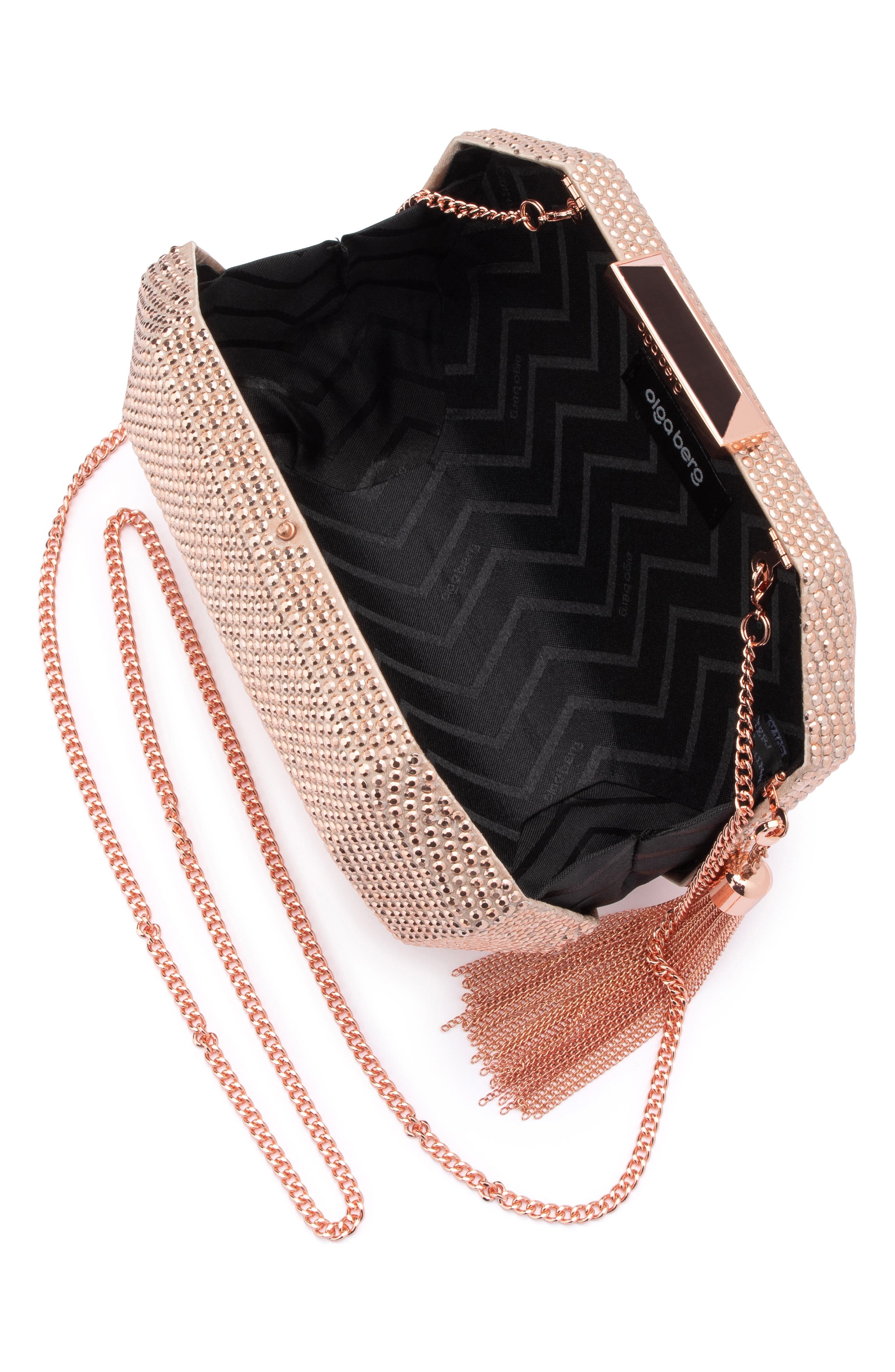 Olga Berg Hotfix Tassel Structured Clutch, Alternate, color, Rose Gold