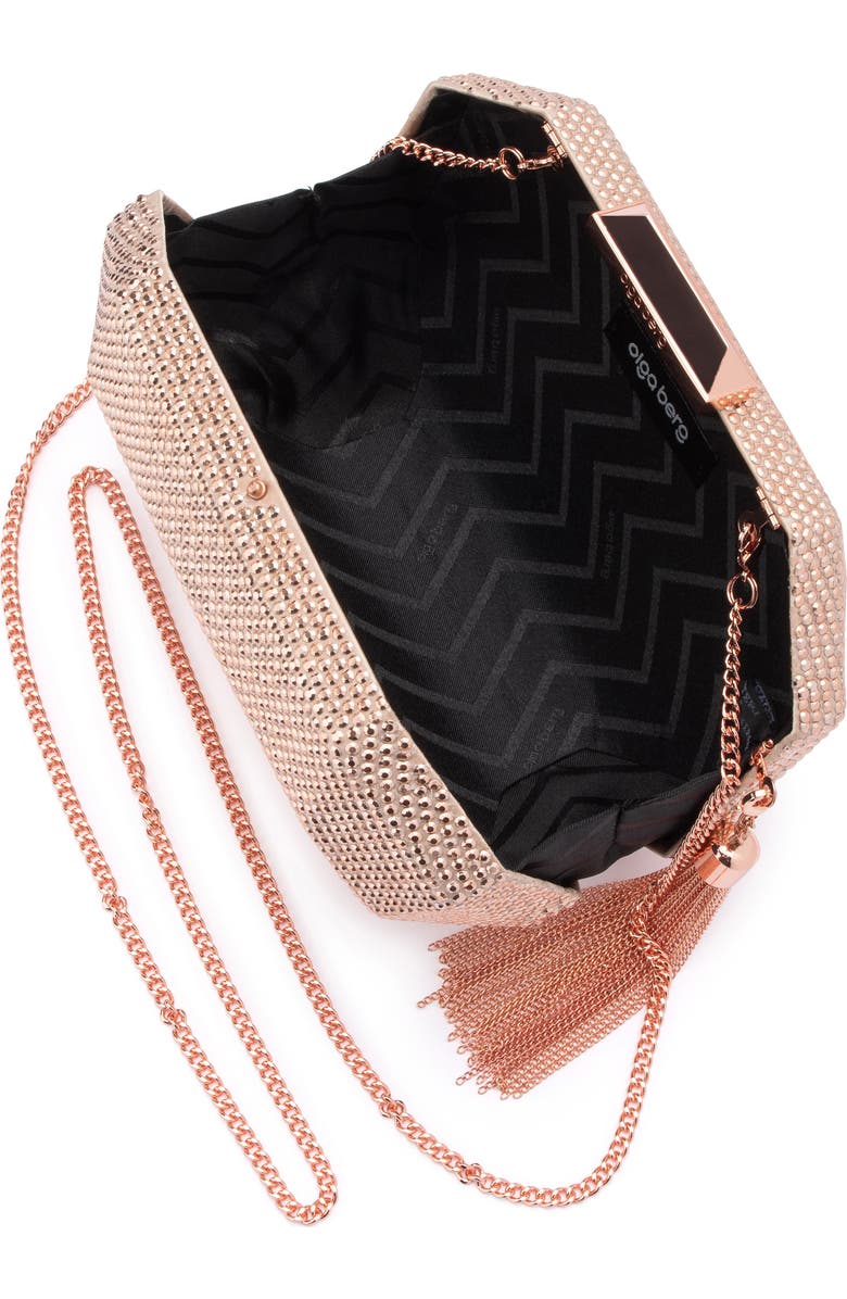 Olga Berg Hotfix Tassel Structured Clutch, Alternate, color, Rose Gold