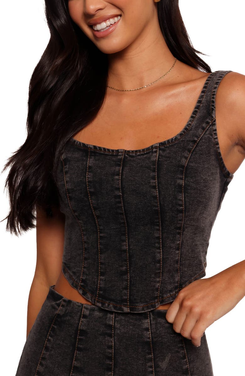 Petal & Pup Mara Denim Corset Crop Top, Main, color, Black