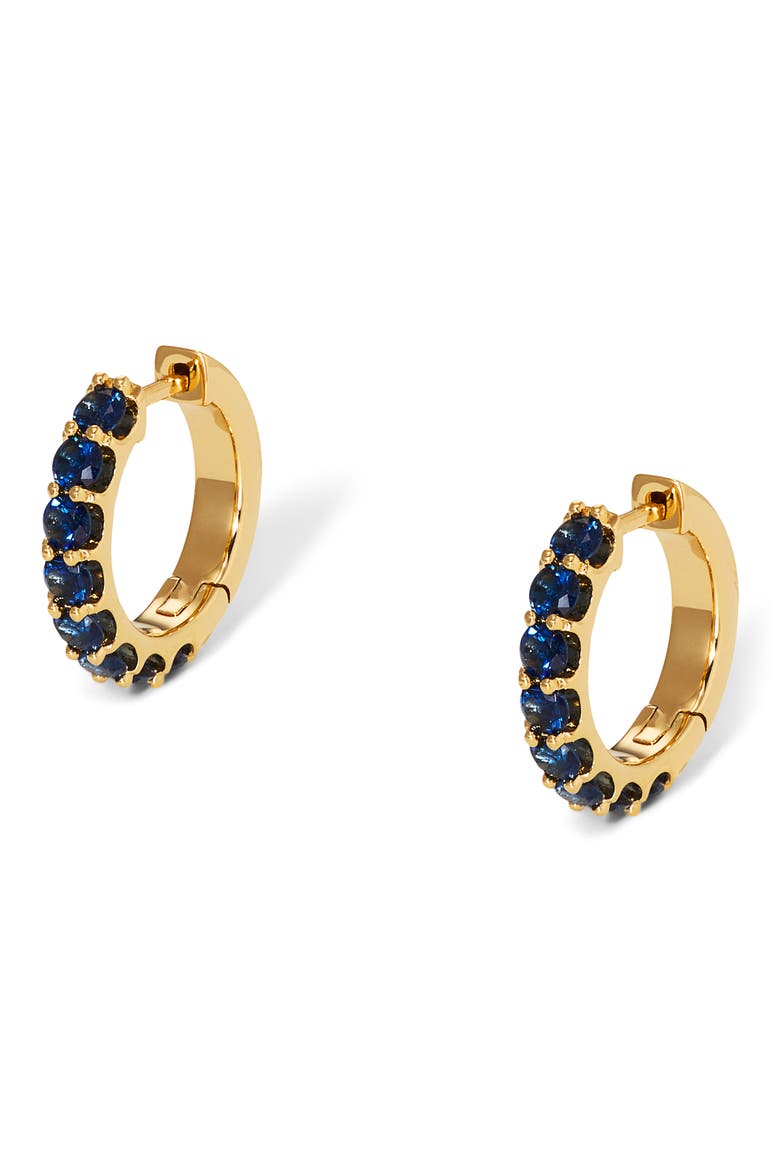 Crystal Huggie Hoop Earrings, Main, color, GOLD/ BLUE