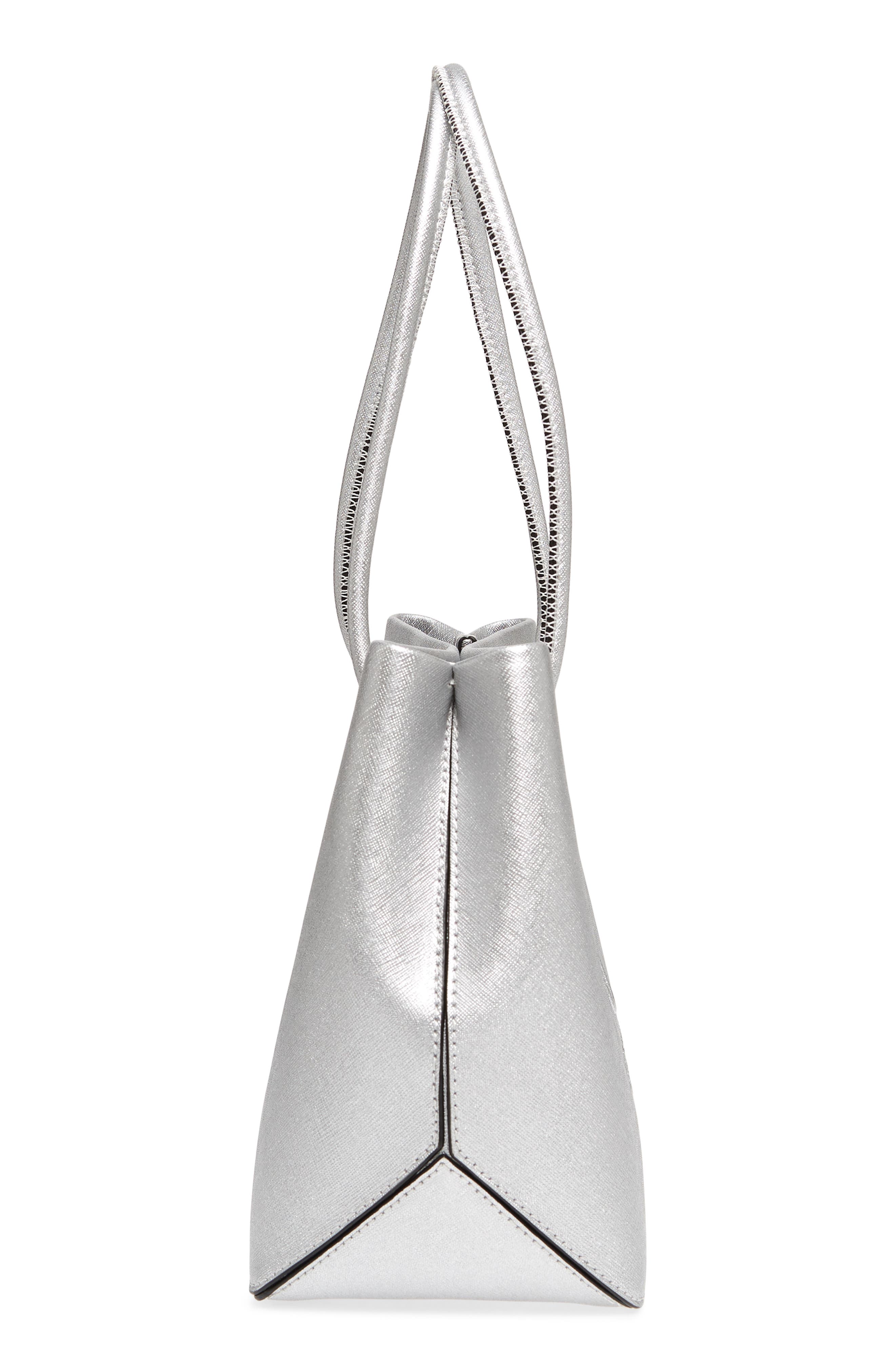 Marc Jacobs Mini Metallic Leather Logo Shopper Tote, Alternate, color, 