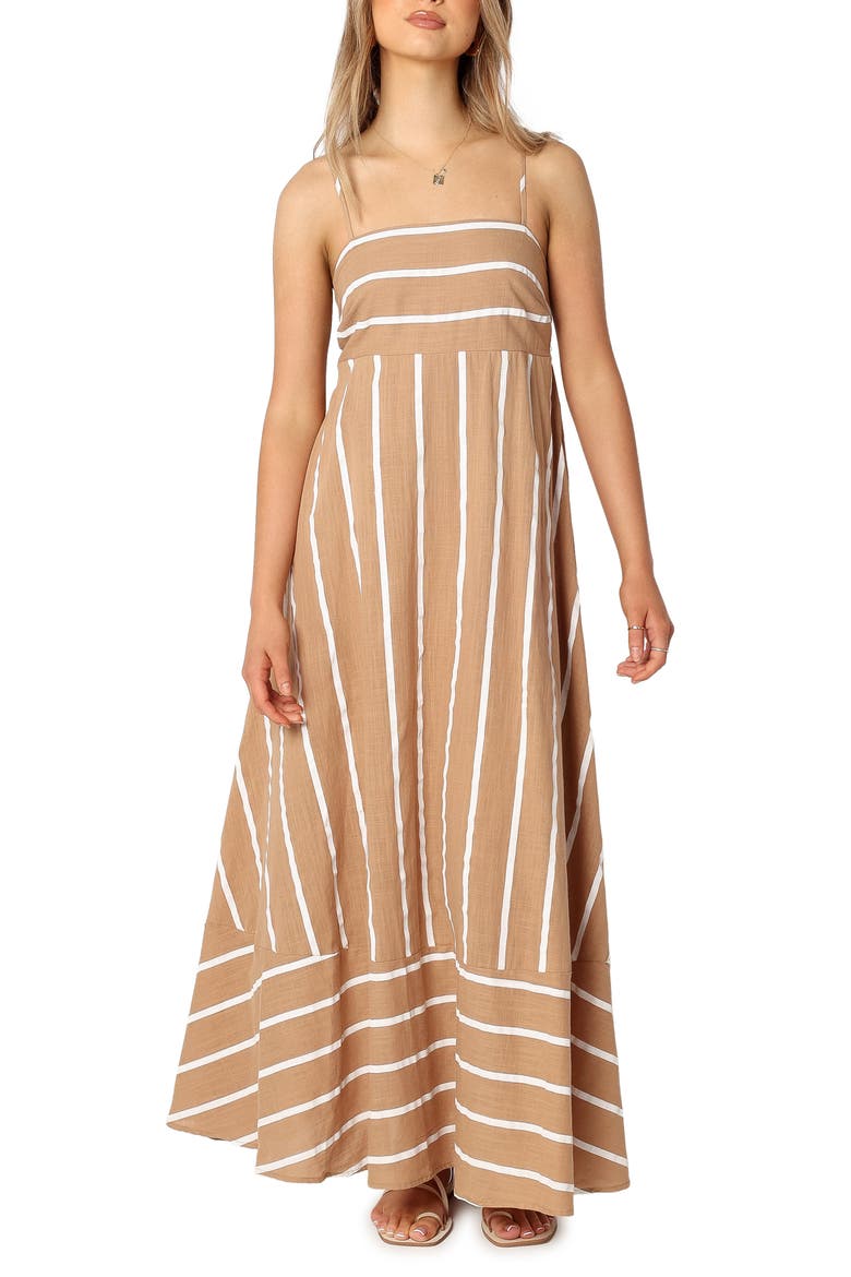 Brea Stripe Maxi Dress, Main, color, TAN STRIPE
