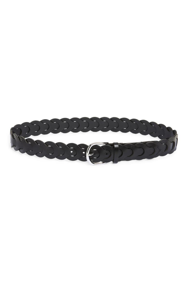 Edena Leather Belt, Main, color, BLACK/ SILVER