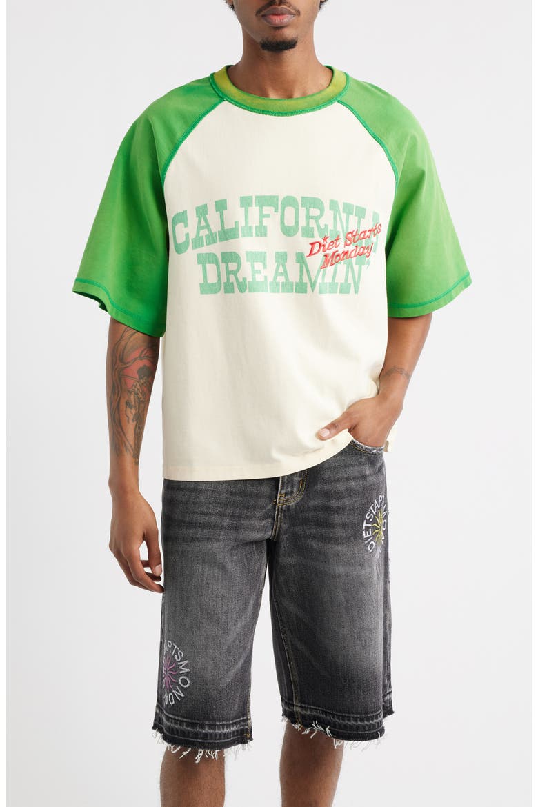 California Dreamin' Embroidered Graphic Baseball T-Shirt, Main, color, CREAM/GREEN