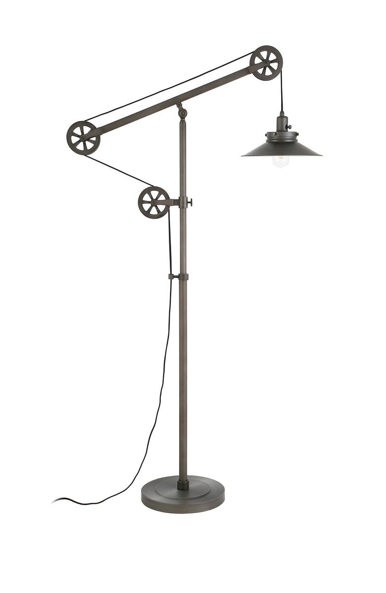 ADDISON AND LANE Descartes Aged Steel Wide Brim Floor Lamp with Pulley System, Main, color,