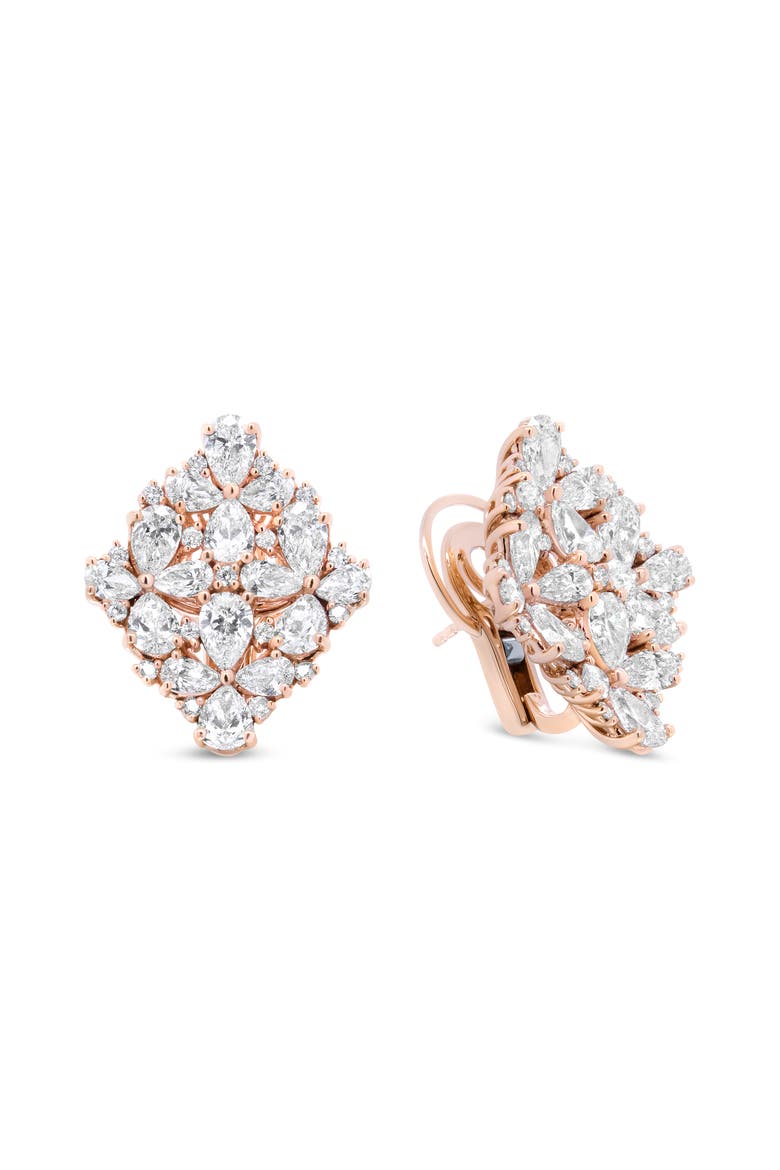 18K Rose Gold 8 1/3 Cttw Pear and Diamond Floral Cluster Earring, Alternate, color, Pink
