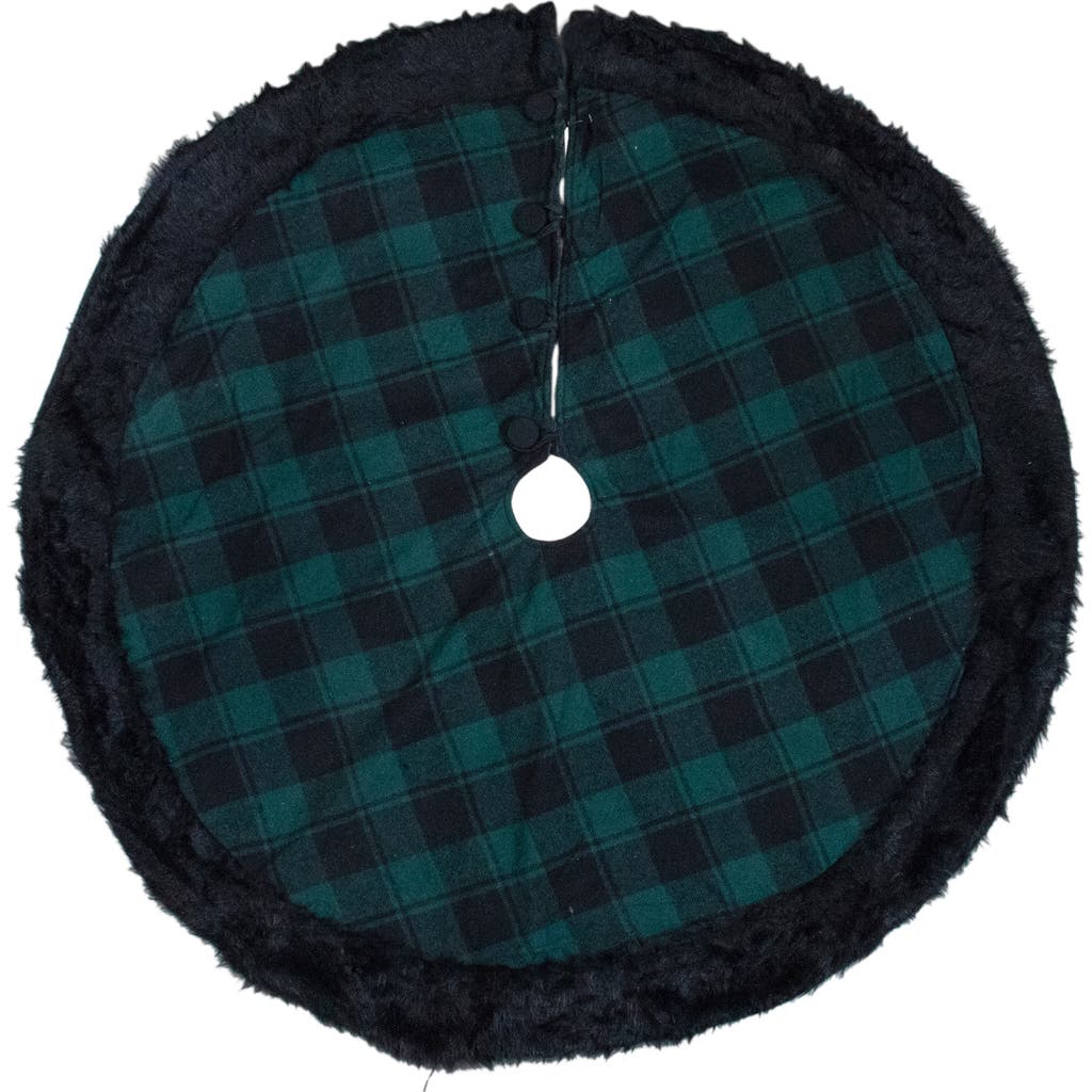 Northlight 48" Green And Black Plaid Christmas Tree Skirt With Faux Fur In Black