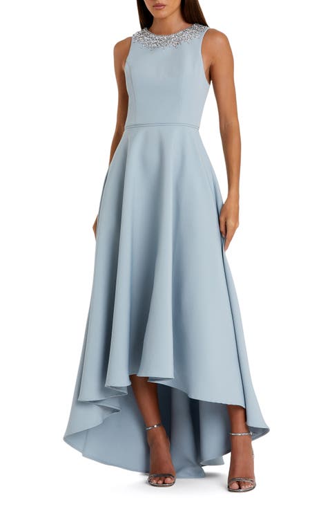 Women's Crepe Embellished Neck Sleeveless High Low Gown