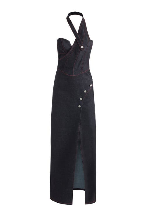 Jendue Davidson Cross Neck Maxi Dress In Deep Blue