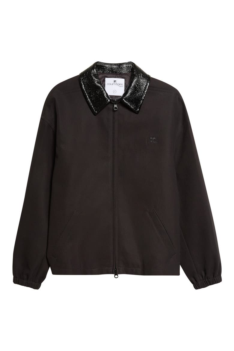 Vinyl Collar Cotton Canvas Bomber Jacket, Main, color, BLACK
