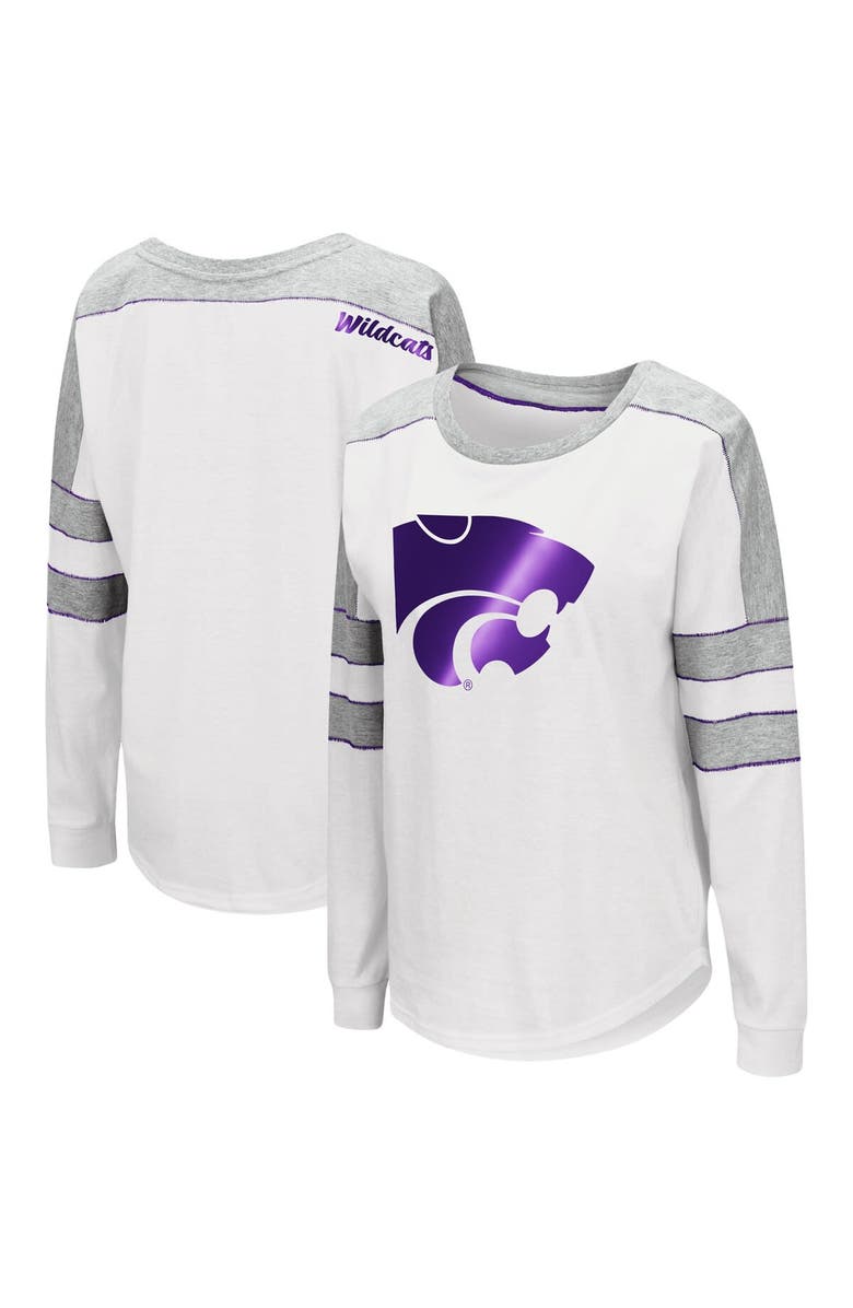 COLOSSEUM Women's Colosseum White Kansas State Wildcats Trey Dolman Long Sleeve T-Shirt, Main, color,