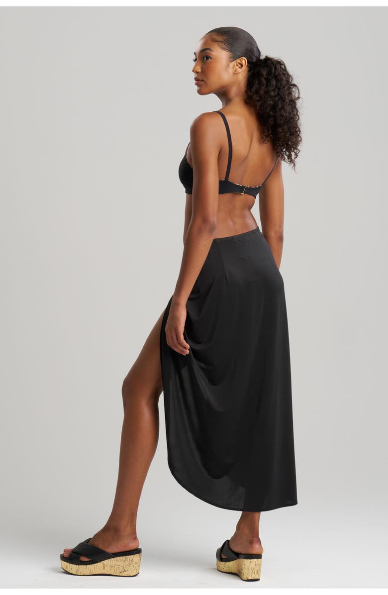 Natori Solid Jersey Pareo w/ Hammered Brass Ring, Alternate, color, Black