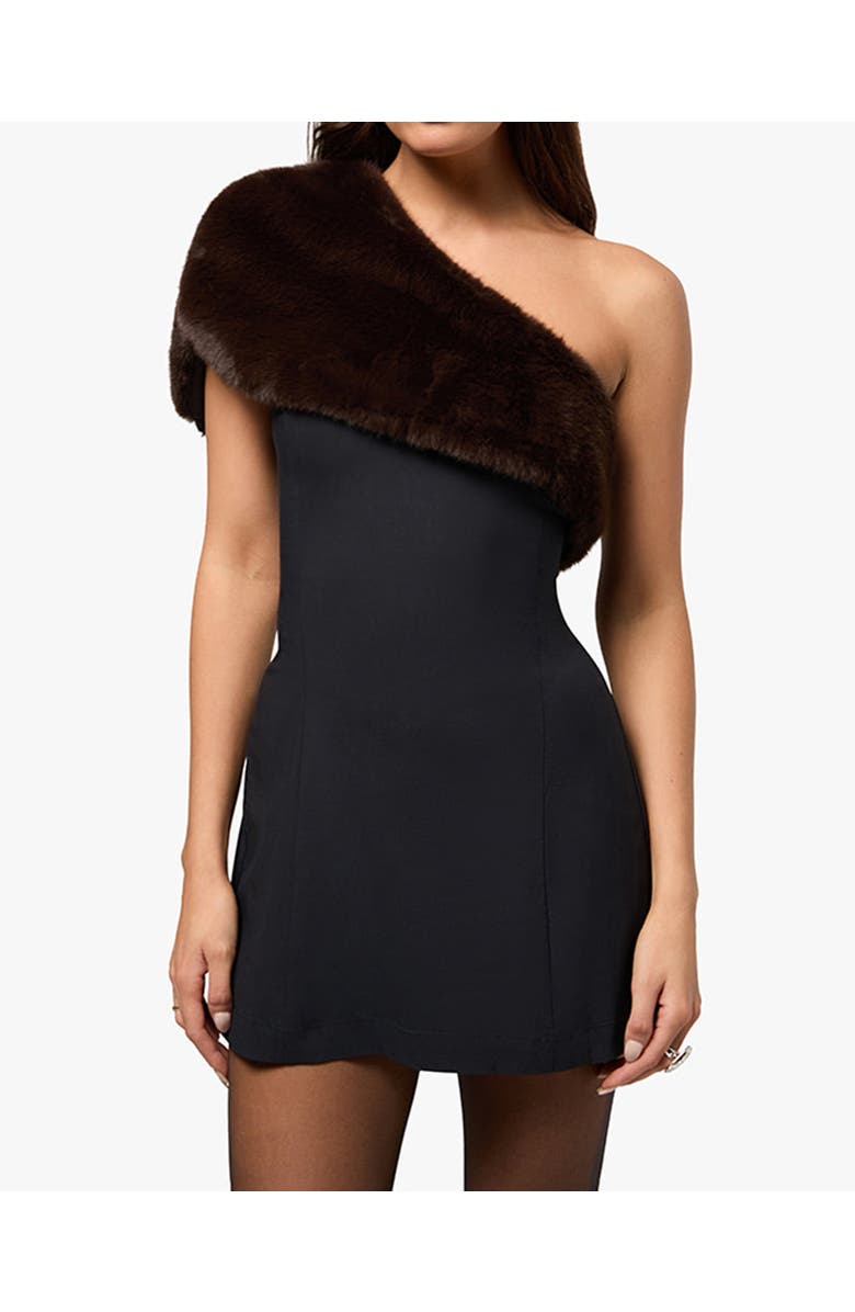 WeWoreWhat Faux Fur One Shoulder Mini Dress, Main, color,