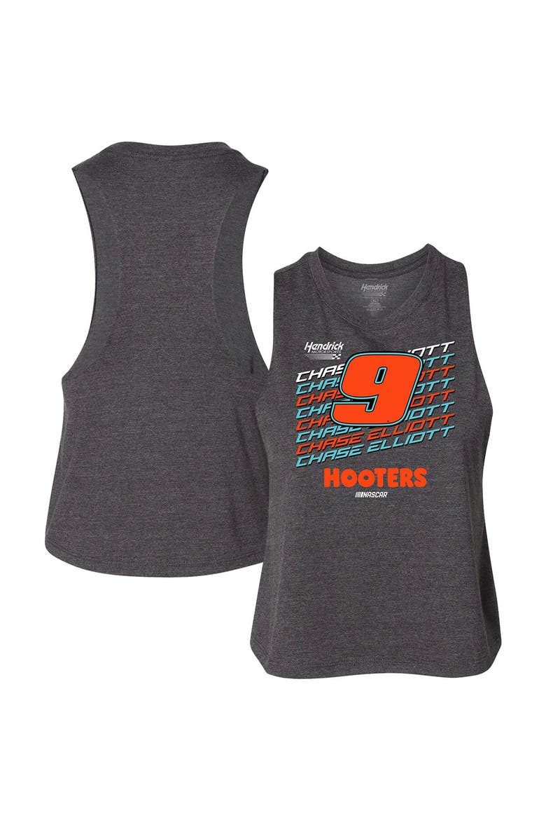 Women's Hendrick Motorsports Team Collection  Heather Charcoal Chase Elliott Hooters Racer Back Tank Top, Main, color, Heather Charcoal