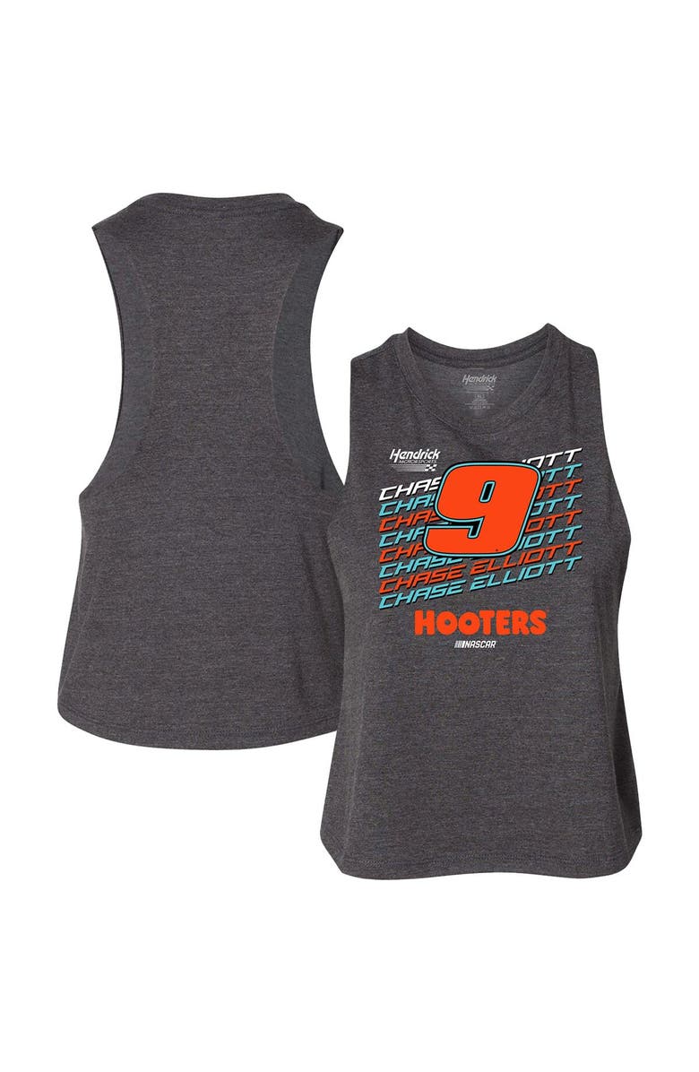 HENDRICK MOTORSPORTS TEAM COLLECTION Women's Hendrick Motorsports Team Collection Heather Charcoal Chase Elliott Hooters Racer Back Tank Top, Main, color,