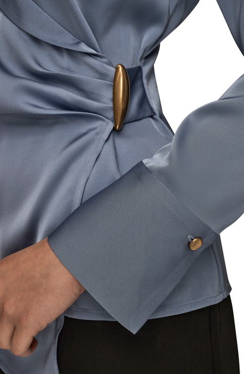 Donna Karan New York Pleated Wrap Front Silk Top In Gray