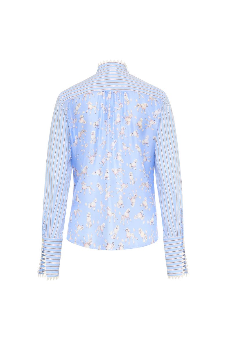 Cotton Striped Blouse With Printed Silk Back, Alternate, color, Bleu/White