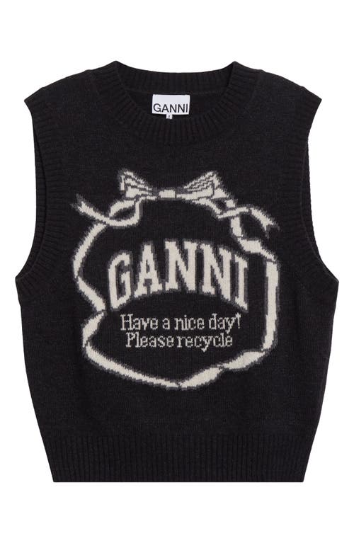 Ganni Logo Intarsia Wool-blend Sweater Vest In Phantom