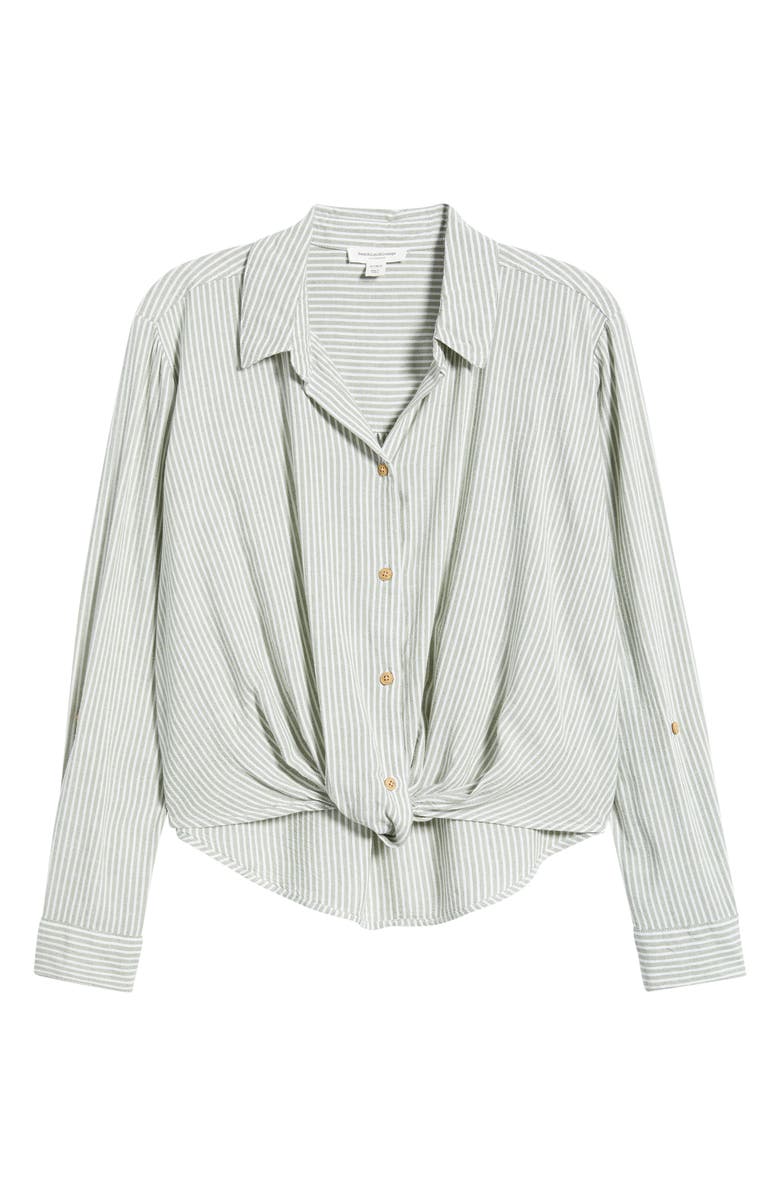 beachlunchlounge Vivica Stripe Twist Hem Button-Up Shirt, Main, color, New Moss