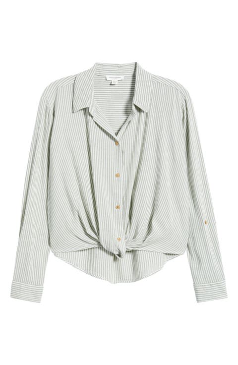 Vivica Stripe Twist Hem Button-Up Shirt